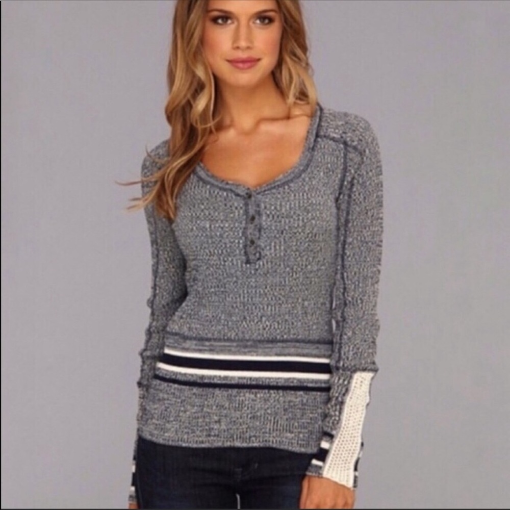 We the Free Gray Knit Long Sleeve Henley